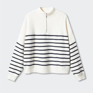 MANGO Striped Sweater with Zipper
